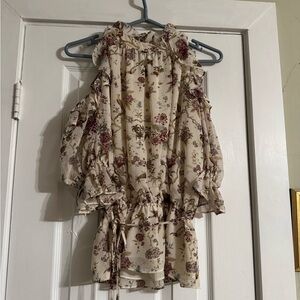 Floral Ruffle Cold Shoulder Blouse